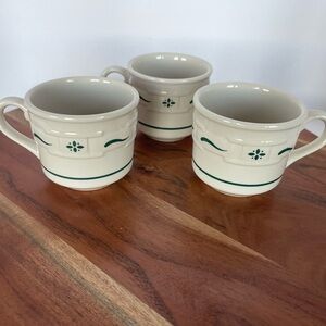 Vintage Longaberger Pottery | Woven Traditions Coffee Mugs | Set of 3 | Green